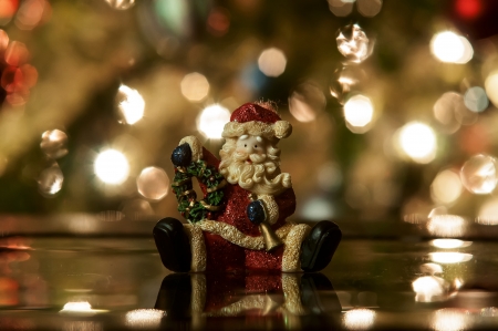 Festive santa with Christmas light backgroundの写真素材