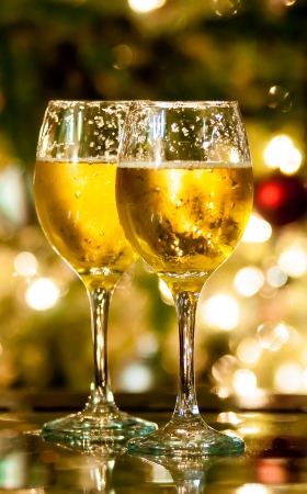 Two champagne glasses ready to bring in the New Yearの写真素材
