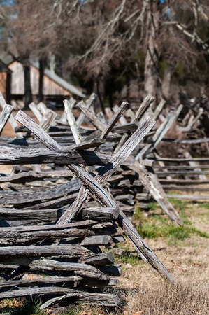 old country village fence line criss crossの写真素材