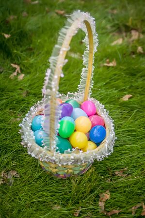 easter eggs basketの写真素材