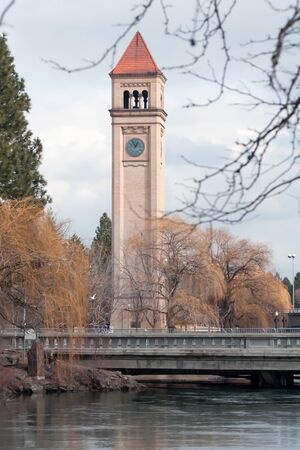 Clock tower in Riverfront Park, site of the 1974 World's Fair, in Spokane, Washington.の写真素材