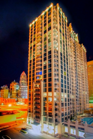Charlotte City Skyline and architecture at nightのeditorial素材