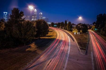 Charlotte City Skyline and architecture at nightの写真素材