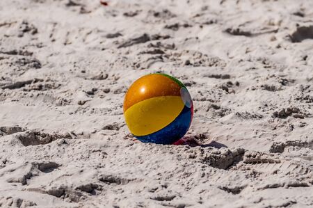 Beautiful beach and beach ball on the sand.の写真素材