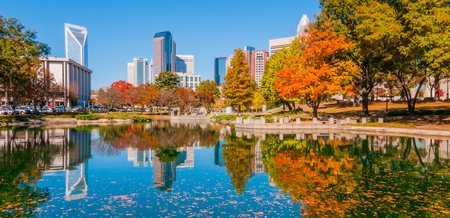 charlotte city skyline autumn season with blue skyのeditorial素材