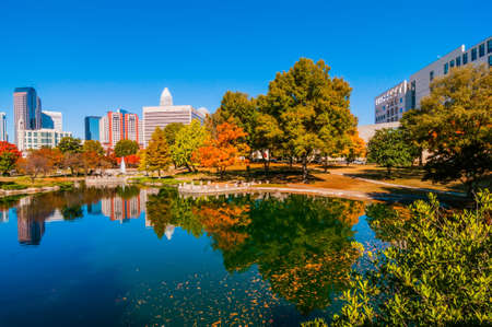 charlotte city skyline autumn season with blue skyのeditorial素材