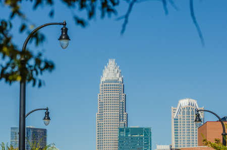 charlotte city skyline autumn season with blue skyの写真素材