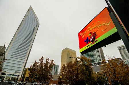 charlotte city skyline autumn season with thanksgiving signのeditorial素材