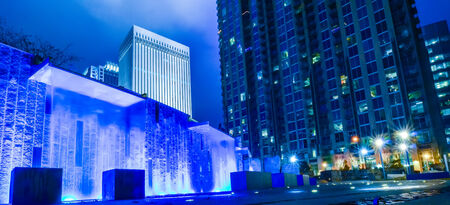 view of charlotte skyline at night near romare bearden parkのeditorial素材