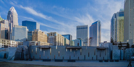 december 27, 2013, charlotte, nc - view of charlotte skyline at night near romare bearden parkの写真素材