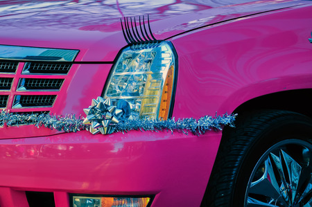 autoheadlightwith cute eyelashe at paradeの写真素材