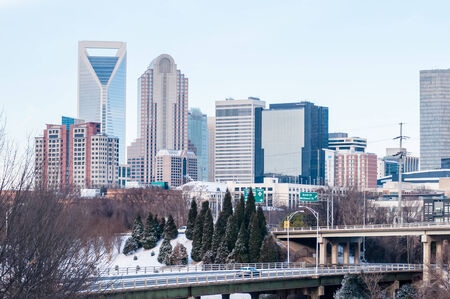 charlotte nc skyline covered in snow in january 2014のeditorial素材
