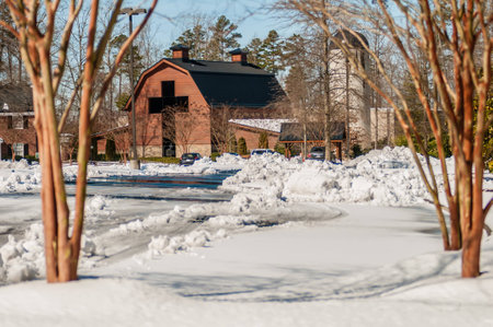 snow covered landscape at billy graham free libraryの写真素材