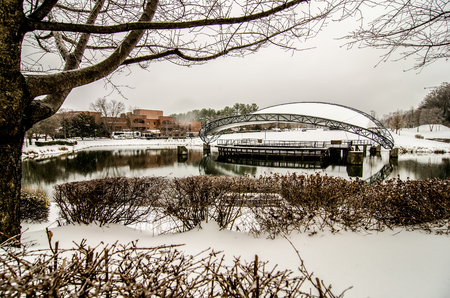 snowy landscape at symphony park charlotte north carolinaのeditorial素材