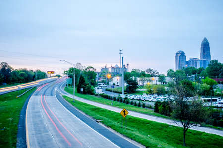 early cloudy morning over charlotte skyline in north carolinaのeditorial素材