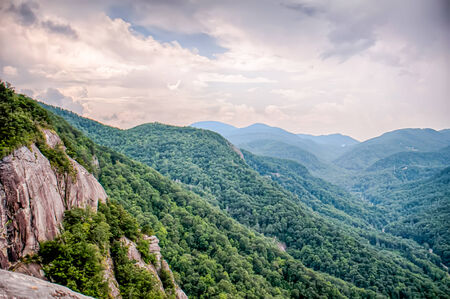 View from top of Chimney Rock near Asheville, North Carolinaの写真素材