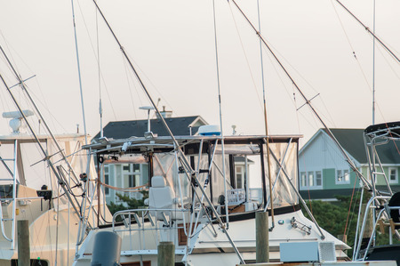 boats in the marina at sunrise at cap hatteras islandの写真素材