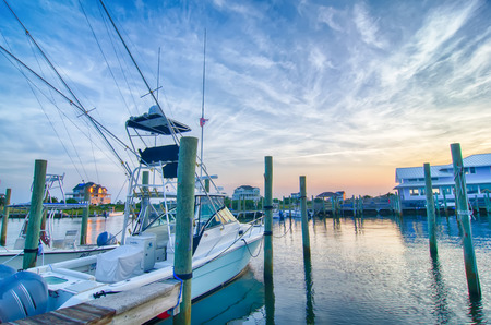 View of Sportfishing boats at Marina early morningのeditorial素材