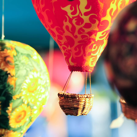 hot air balloons hanging handmade decorationsの写真素材