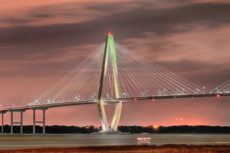 The Arthur Ravenel Jr. Bridge that connects Charleston to Mount Pleasant in South Carolina.の写真素材