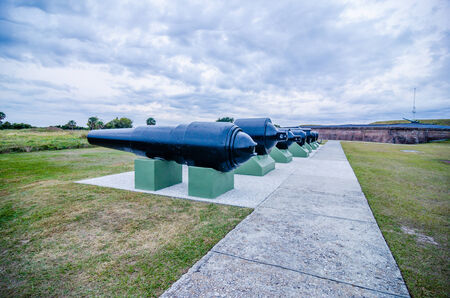 cannons of Fort Moultrie on Sullivan's Island in South Carolina - A fort at this site guarded Charleston Harbor for over 200 yearsのeditorial素材