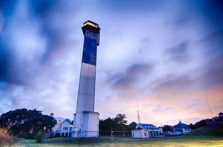 Charleston lighthouse at night  located on Sullivan's Island in South Carolinaの写真素材