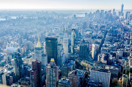 new york city manhattan skyline aerialのeditorial素材