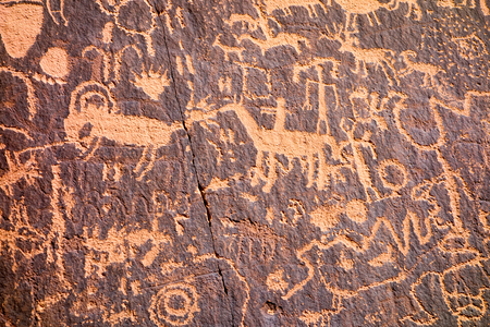 Petroglyphs at Newspaper Rock State Historic Monument in Utah United States  near Canyonlands National Parkの写真素材