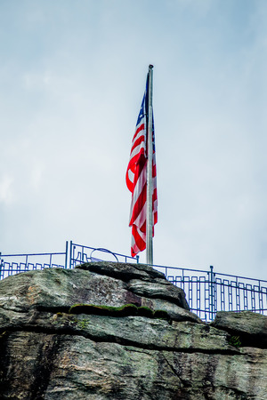 chimney rock and american flagの写真素材