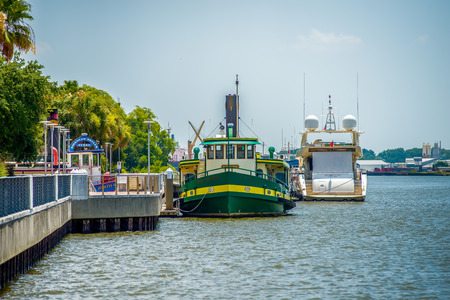 ferry floating on river in savannah georgia usaのeditorial素材