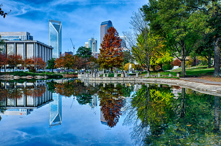 autumn season bright sunny day in charlotte north carolinaのeditorial素材