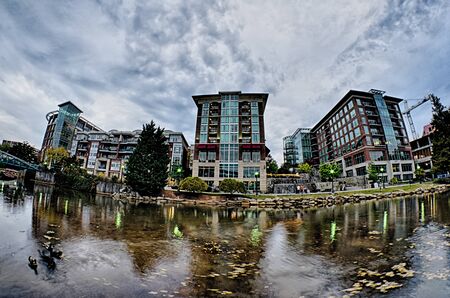 downtown of greenville south carolina around falls parkのeditorial素材