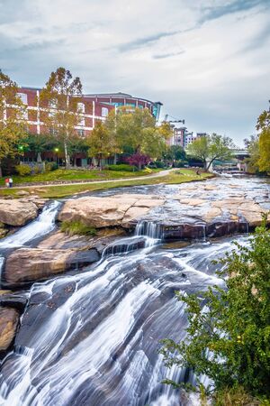 street scenes around falls park in greenville south carolinaの写真素材