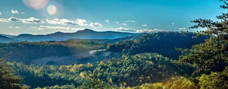 autumn foliage on blue ridge parkway near stone mountain  north carolinaの写真素材