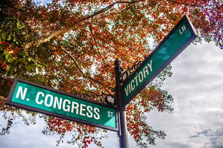 autumn season in downtown of white rose city york suth carolinaの写真素材
