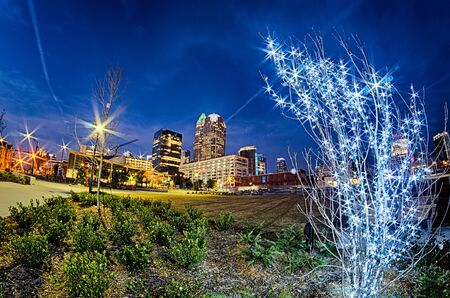 center city charlotte north carolina decorated for christmasの写真素材