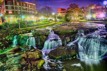 Greenville South Carolina near Falls Park River Walk at nigth.の写真素材