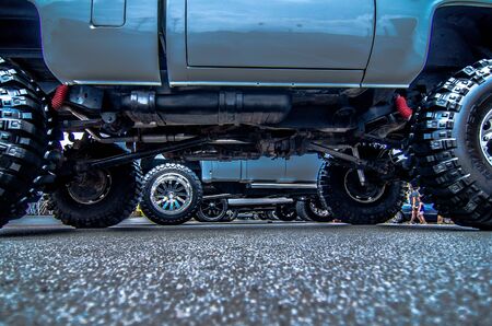 underside of monster truck at a showの写真素材