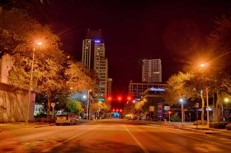 st petersburg florida city skyline and waterfront at night