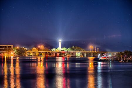 jupiter florida  inlet lighthouse at nightの写真素材
