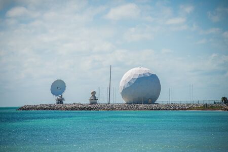 radar dome technology on the sea coastの写真素材