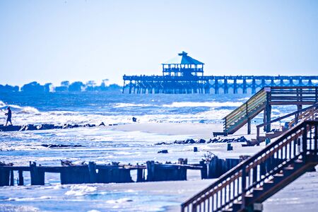 coastal scenes around folly beach south carolinaの写真素材