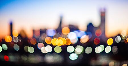 out of focus blury bokeh city skyline lightsの写真素材