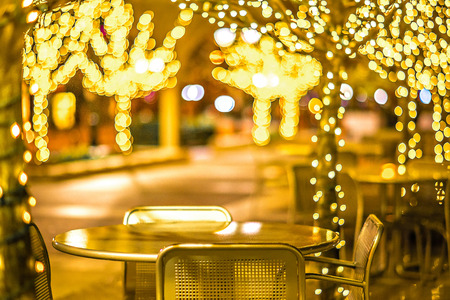 christmas lights and holiday decorations in the cityの写真素材