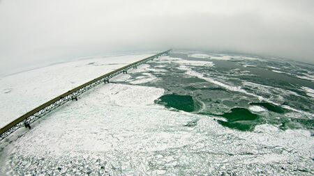 scenery around mackinaw bridge in winter