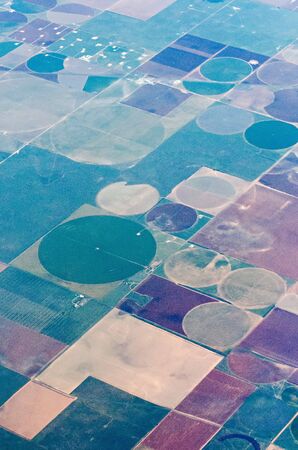 aerial view of farm land crop fields in usaの写真素材