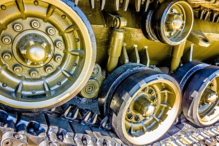closeup of an army tank parts