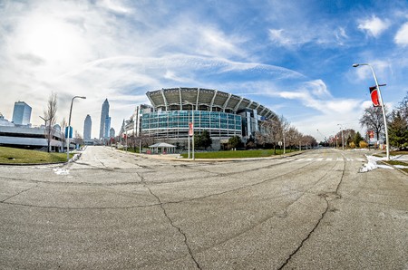 March 2017 Clevelan Ohio - Cleveland Brouwns NFL stadium at daytimeのeditorial素材