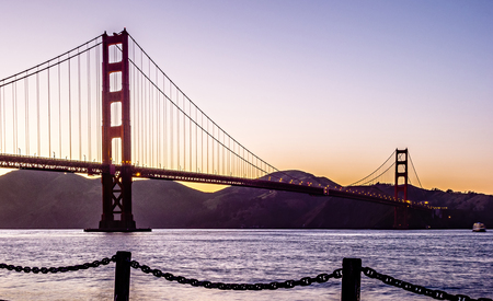 golden gate bridge twilight at sunsetのeditorial素材