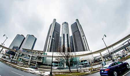 downtown detroit michigan city skylineのeditorial素材